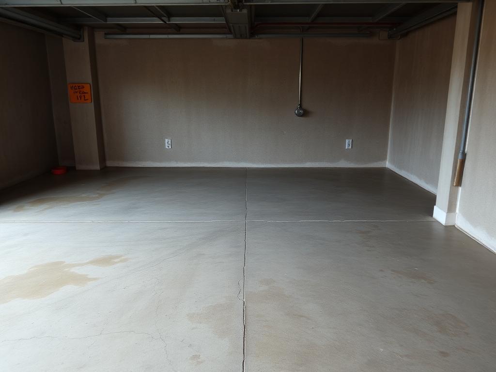Bare concrete garage floor before epoxy coating